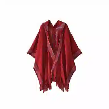 北极绒 时尚连帽民族风彩虹边流苏针织外搭春秋季出游必备 披肩 女款