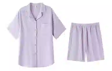 夏芬妍 简约舒适轻盈柔软纯色翻领婴儿棉双层纱家居服休闲亲肤宽松短袖短裤可外穿睡衣套装 男女同款