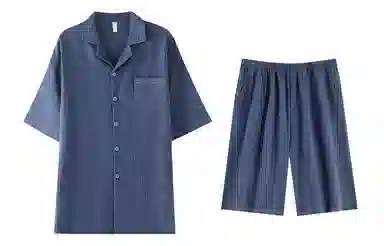 夏芬妍 简约舒适轻盈柔软纯色翻领婴儿棉双层纱家居服休闲亲肤宽松短袖短裤可外穿睡衣套装 男女同款