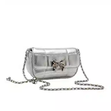 老人头 小众设计精致简约高级感百搭蝴蝶结 聚氨酯合成革 腋下单肩斜挎包 常规 女款 银色