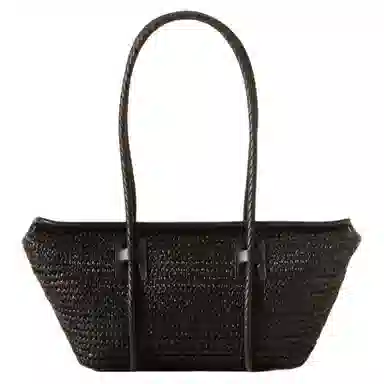 Hereu Classic Woven Strap Raffia Shoulder Bag Black