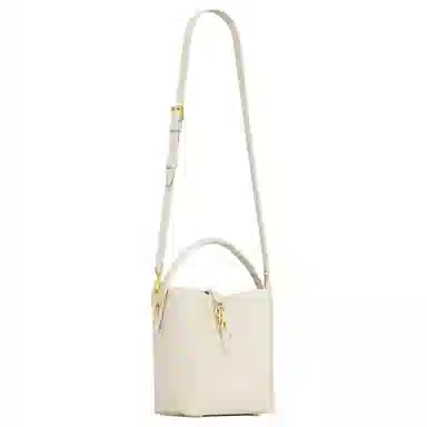 YSL Logo Leather Shoulder Bag Small White