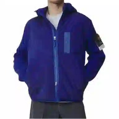 Stone Island Logo Patch Zip Hoodie Jacket Blue