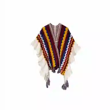 北极绒 春秋季针织民族风潮流复古时尚保暖出游开衫木耳边外套 披肩 女款