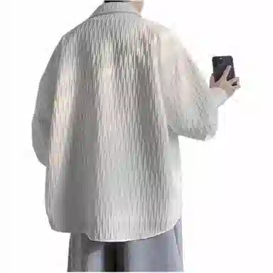 轻迎 纹理感翻领百搭宽松长袖衬衫 男款