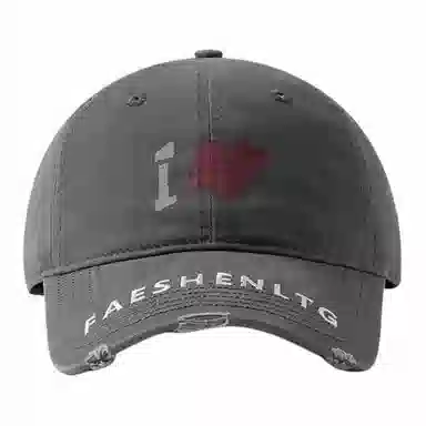 优莲茵 大帽檐显脸小爱心涂鸦 做旧水洗磨破刺绣字母潮流小众 棉 鸭舌帽 男女同款情侣款