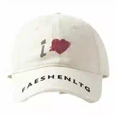优莲茵 大帽檐显脸小爱心涂鸦 做旧水洗磨破刺绣字母潮流小众 棉 鸭舌帽 男女同款情侣款
