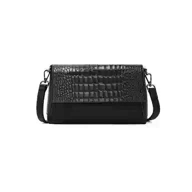 老人头 简约时尚大气压纹翻盖斜挎包 头层牛皮 单肩包 常规 女款 黑色