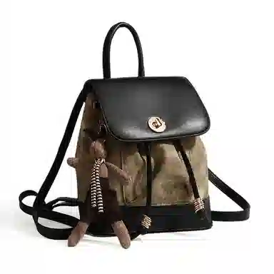 老人头 小众设计高级感简约复古油画光影百搭潮流撞色 聚氨酯合成革 背包双肩包 女款 黑色