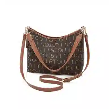 老人头 经典百搭复古印花设计日常通勤老花 合成革 斜挎单肩包 常规 女款 咖色