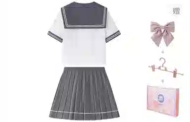 东鲸岁时记 纯色翻领短袖上衣短款百褶半身裙制服套装礼盒装 女款