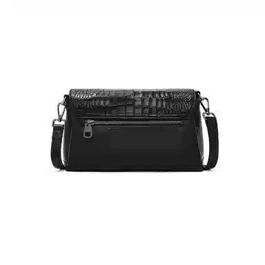 老人头 简约时尚大气压纹翻盖斜挎包 头层牛皮 单肩包 常规 女款 黑色