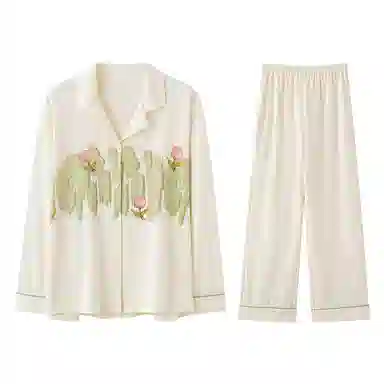 兰缪 可外穿翻领长袖上衣家居服长裤睡衣套装 女款 图片色