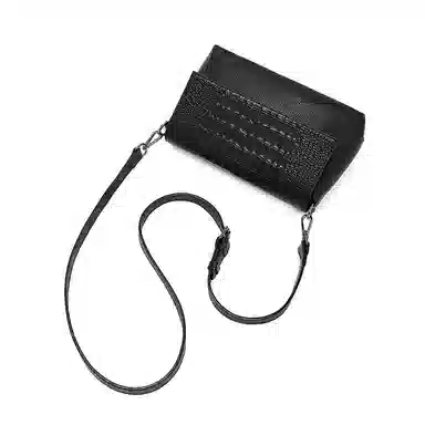 老人头 简约时尚大气压纹翻盖斜挎包 头层牛皮 单肩包 常规 女款 黑色