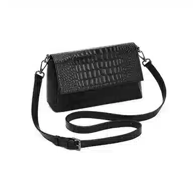 老人头 简约时尚大气压纹翻盖斜挎包 头层牛皮 单肩包 常规 女款 黑色