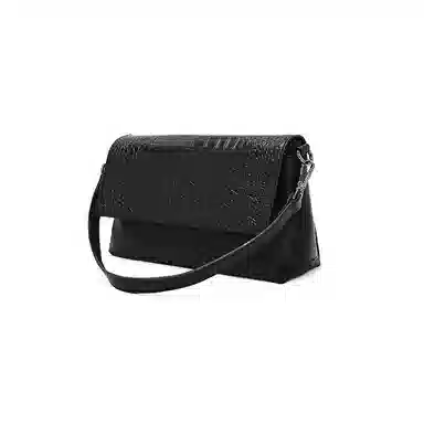 老人头 简约时尚大气压纹翻盖斜挎包 头层牛皮 单肩包 常规 女款 黑色