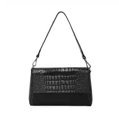 老人头 简约时尚大气压纹翻盖斜挎包 头层牛皮 单肩包 常规 女款 黑色