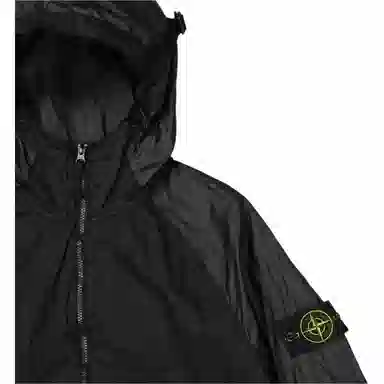 Stone Island Metal Nylon Logo Zip Hoodie Black