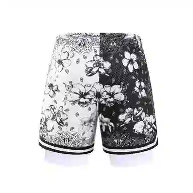 特色玫瑰蛇纹拼花透气速干凉感宽松篮球训练五分假两件裤运动短裤 男女同款