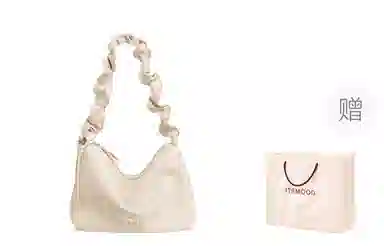 妙迪 早春轻便云朵托特包小众慵懒风抽绳褶皱软皮宽肩带通勤学院风腋下包 牛皮 手提单肩斜挎包 女款 香草奶油白