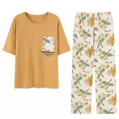 顶瓜瓜 纯棉宽松家居服短袖长裤休闲可外穿大码宽松睡衣套装 女款 图片色