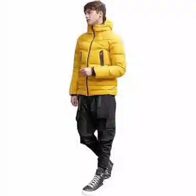 探路者 保暖抗撕裂纯色连帽长袖羽绒服 男款 乔戈里黄