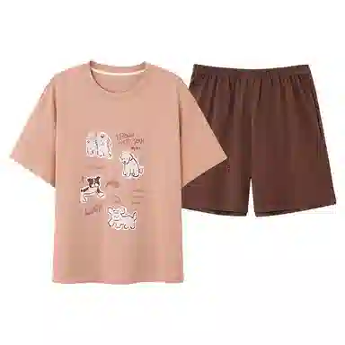 夏芬妍 简约柔软舒适可爱萌狗纯棉圆领家居服透气亲肤宽松短袖短裤可外穿睡衣套装 男女同款