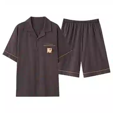 夏芬妍 简约舒适柔软纯色卡通兔子纯棉翻领家居服透气亲肤宽松短袖短裤可外穿睡衣套装 男女同款