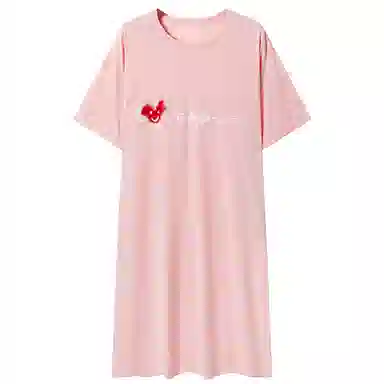 莫代尔 圆领简约舒适短袖睡裙 女款 粉红色