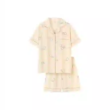 夏芬妍 柔软舒适幸运兔云朵棉翻领开衫家居服亲肤休闲短袖短裤可外穿睡衣套装 女款 杏色