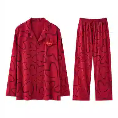 兰缪 喜庆翻领亲肤舒适长袖长裤家居服睡衣套装 男款 图片色