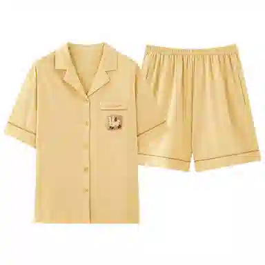 夏芬妍 简约舒适柔软纯色卡通兔子纯棉翻领家居服透气亲肤宽松短袖短裤可外穿睡衣套装 男女同款