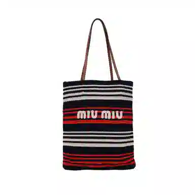Miu Miu Embroidered Logo Tote Bag Blue Red White