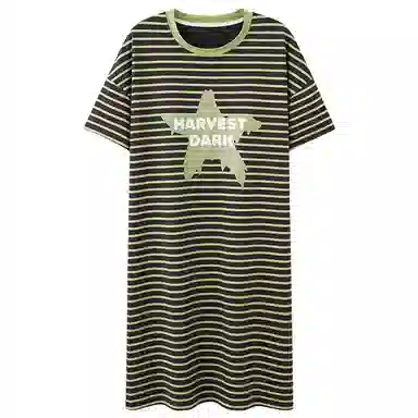 莫代尔 轻盈透气个性百搭圆领套头舒适柔软亲肤清新时尚短袖可外穿夏季睡裙 女款 绿色