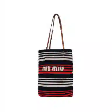 Miu Miu Embroidered Logo Tote Bag Blue Red White