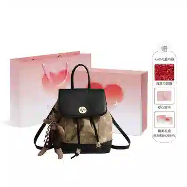 老人头 小众设计高级感简约复古油画光影百搭潮流撞色 聚氨酯合成革 背包双肩包 女款 黑色