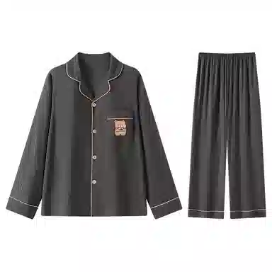 兰缪 舒适休闲翻领长袖上衣家居服长裤睡衣套装 女款 图片色