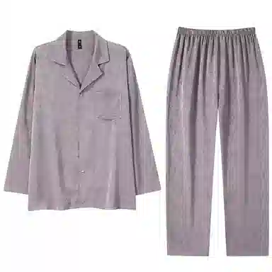 莫代尔 休闲个性翻领开衫简约时尚耐磨柔软细腻无束缚长袖长裤睡衣套装 男款 灰色