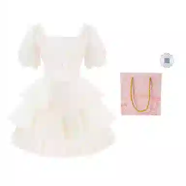 棉购 法式蝴蝶结提花通勤时尚纯色短袖连衣裙 女款 杏色