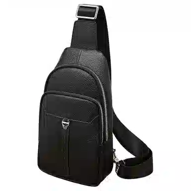 老人头 潮流时尚简约个性休闲轻便舒适百搭 头层牛皮 胸包 男款 黑色