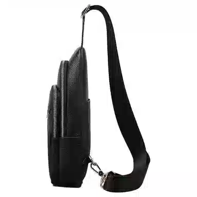 老人头 潮流时尚简约个性休闲轻便舒适百搭 头层牛皮 胸包 男款 黑色