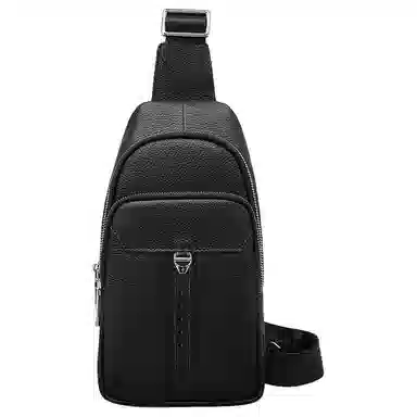 老人头 潮流时尚简约个性休闲轻便舒适百搭 头层牛皮 胸包 男款 黑色