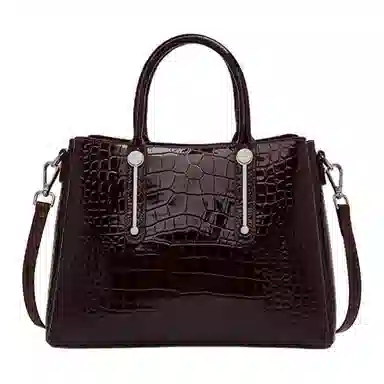老人头 经典设计时尚百搭潮流高级感鳄鱼纹气质手提单肩包 头层牛皮 斜挎包 常规 女款 黑色/咖啡色/棕色