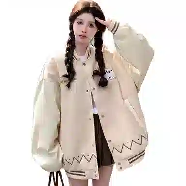 多风格复古潮流宽松舒适拼接外套棒球服 男女同款