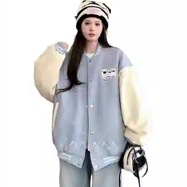 多风格复古潮流宽松舒适拼接外套棒球服 男女同款