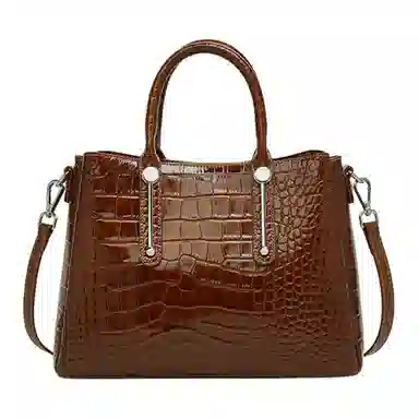 老人头 经典设计时尚百搭潮流高级感鳄鱼纹气质手提单肩包 头层牛皮 斜挎包 常规 女款 黑色/咖啡色/棕色