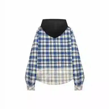 False Perception Washed Blue Plaid Hoodie Jacket