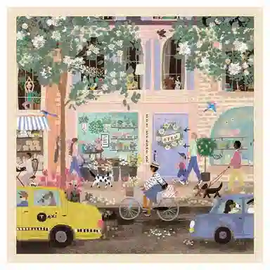 上海故事 城市掠影印花休闲百搭真丝小方巾 丝巾 女款