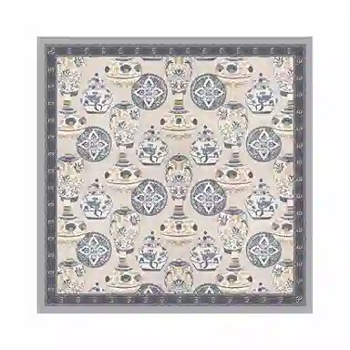 上海故事 青花古韵印花百搭方形 桑蚕丝 丝巾 女款