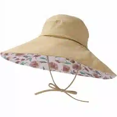 优莲茵 欧美风加大帽檐双面带花 大头帽围遮阳布帽 可扎头发空顶帽 棉 防晒帽 女款